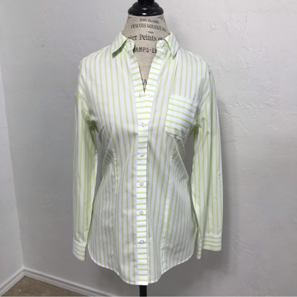 Chico’s No Iron Green Striped Top